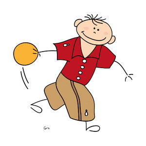 Bowler boy: Drawing of a boy playing a game of bowling