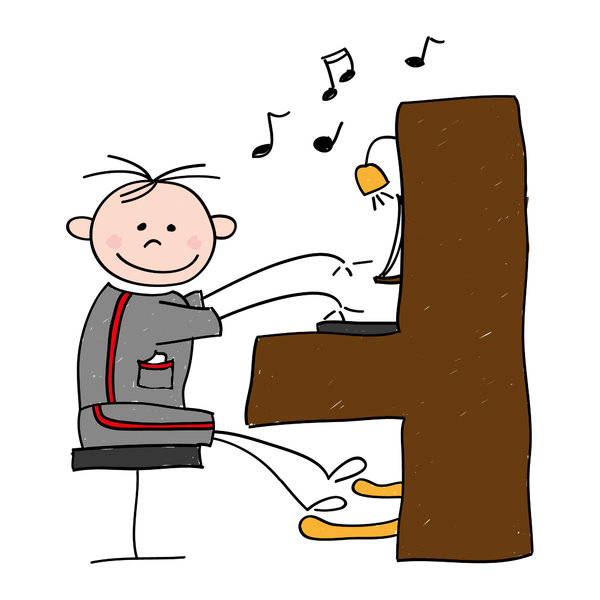 Piano boy: Drawing of a boy playing the piano