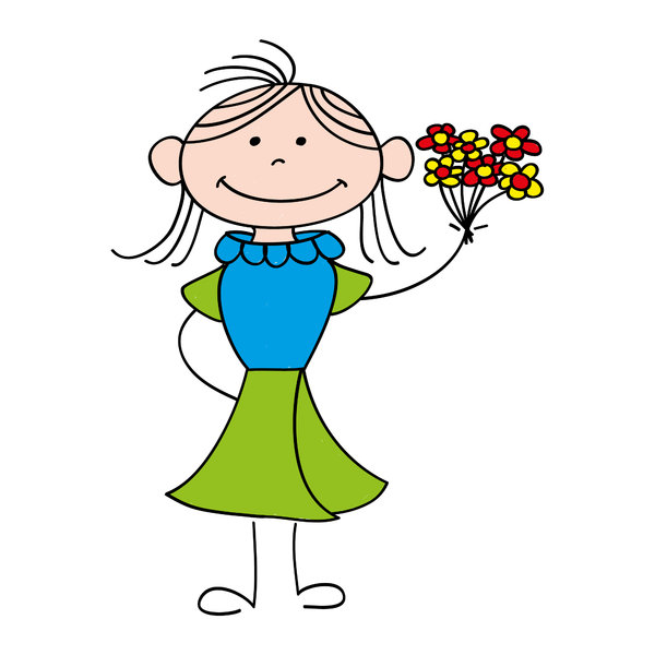 Girl with flowers: Drawing of a girl with a bunch of flowers