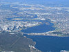 down in the city & suburbs: looking down on the Australian city of Perth, the Swan River and some suburbs
