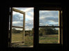 through the windows: windows framing outside farmyard and garden