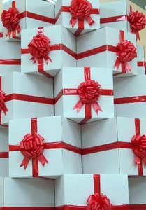 gift wrapped: stack of gift wrapped boxes