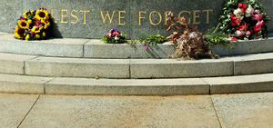 Don't forget: wall memorial reminder - ANZAC war memorials - slogan - lest we forget