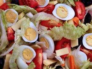 summer salad platter2: large platter of summer salad for outdoor eating, picnics, etc