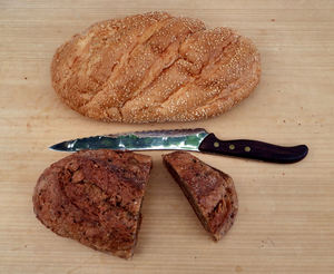 on the bread board5: wholemeal brown bread & white sesame loaves variety
