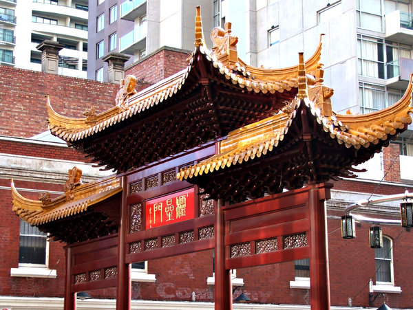 China town angles: contrasting architecture in city Chinatown