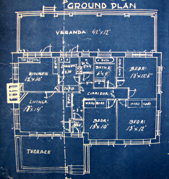 house plan blueprint: old faded architectural house plans - blue print copies