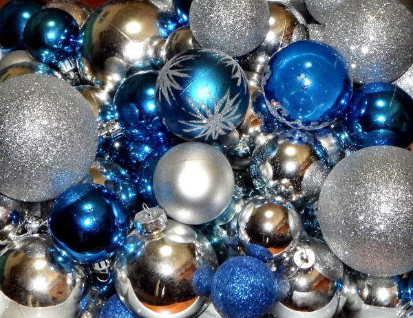 Christmas baubles1: blue and silver Christmas baubles