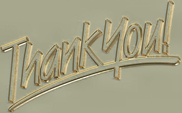 3-D appreciation: golden 3-D raised lettering sign saying 'thanks'