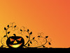 Grinning Jack 2: Grinning pumpkin lantern silhouetted against an orange gradient.
