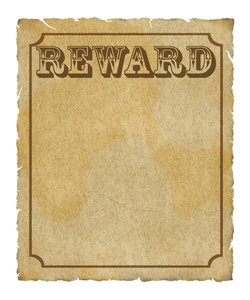 Reward Poster: Grungy reward poster with border and lots of copyspace.  Digital render.