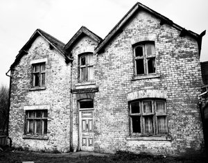 Haunted House 4: High contrast b&w image of a derelict and rather spooky farmhouse.