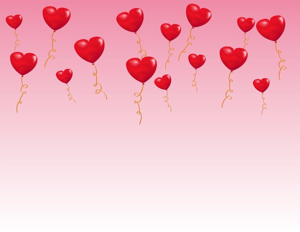 Valentine Balloons: Red valentine balloons over a pink gradient background.  Lots of copyspace.