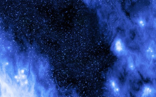 Starscape: Digital render of a nebula showing stellar birth clouds with a rich starfield background.  Blue theme.