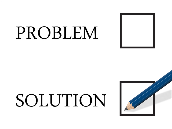 Solution: Solution selection with pencil poised to make a mark in the tick-box.
