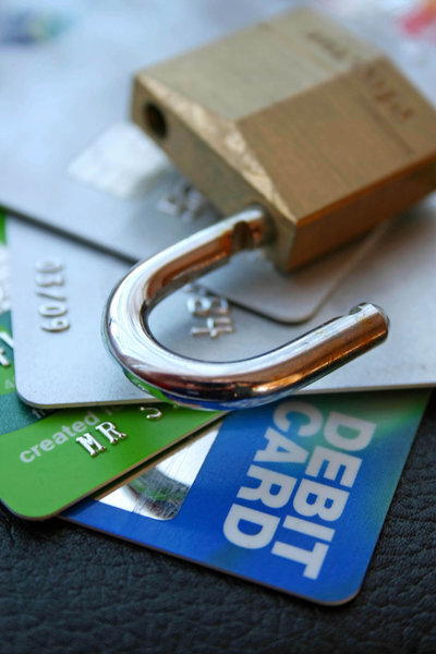 Credit Card Security: Credit cards with a security padlock