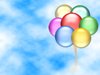 Balloons 2: Graphic of balloons on a sky background with copyspace. Primary colours.