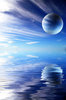 Alien Landscape 2: Abstract watery background with clouds and a planet. Photo and graphic. Great science fiction illustration.