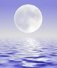 Water and Sky and Moon: A watery horizon with a large silvery moon.