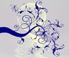 Swirly Branch: A swirly branch silhouetted against a moon and water, in classic blue and porcelain colours. This has been made from a public domain image but my resulting image is copyrighted to me.