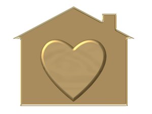 Home is Where the Heart Is: House symbol and heart with a metal effect. Could represent housing, love and families. Home and hearth, etc.