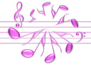 Musicale 1: Abstract 3d musical symbols. Pink on white.