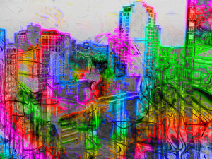Abstract City 3: Wild colours and lines give a futuristic effect to a cityscape photograph. None of my images may be offered for download on other sites or sold. Please read the Terms of Use on RGB.