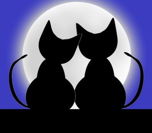 Valentine Cats 1: Two cats in love silhouetted against a big moon. Can illustrate a lot of things, including love, valentine's day, anniversary, honeymoon, etc.
