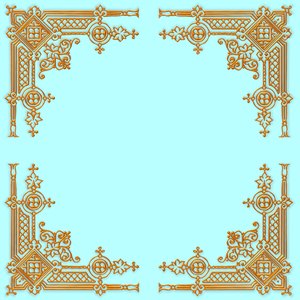 Golden Ornate Border 11: A golden ornate border or frame on a plain aqua background. Very elegant and old fashioned in a classic style. You may prefer this:  http://www.rgbstock.com/photo/nvi0UW8/Golden+Ornate+Border+2  or this:  http://www.rgbstock.com/photo/nL3g19U/Golden+Vine+