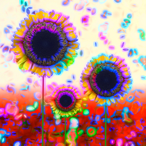 Trio of  Arty Sunflowers: A wild arty effect on a trio of sunflowers with falling petals. You may prefer:  http://www.rgbstock.com/photo/mPlABv6/Trio+of+Sunflowers  or:  http://www.rgbstock.com/photo/2dyVMVZ/Sunflower+Reflection