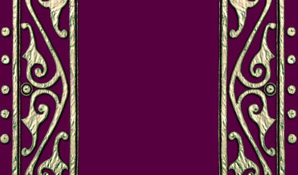 Old Book Cover: Ancient patterns in metal on the outside of a book cover in maroon, purple and black. May be suitable for diary covers, etc.