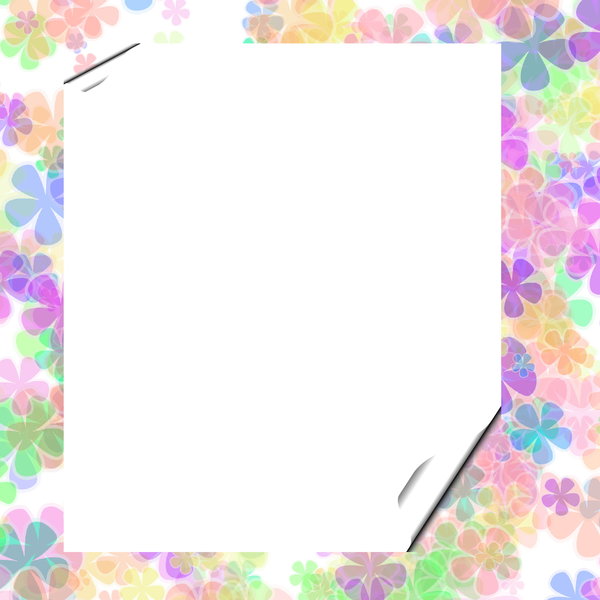 You're invited 6: Blank notecard in floral multi coloured pastel shades suitable for an invitation, banner, birthday, congratulations - many uses. White blank area against a textured pastel background.