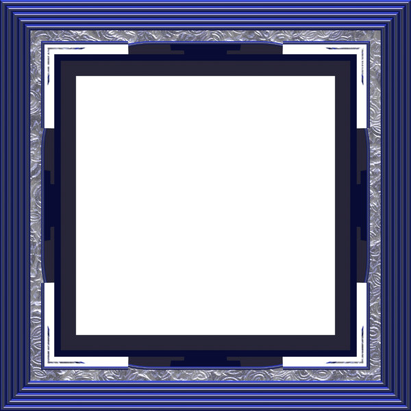 Ornate Square Frame 1: An elegant, ornate frame with inlaid panels, in shades of blue and silver.