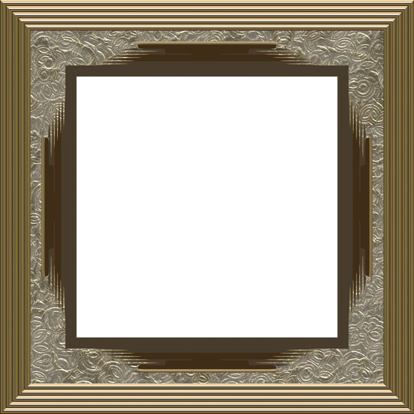 Ornate Square Frame 3: An elegant, ornate frame with inlaid panels in a bronze or pewter colour with silver inlays.
