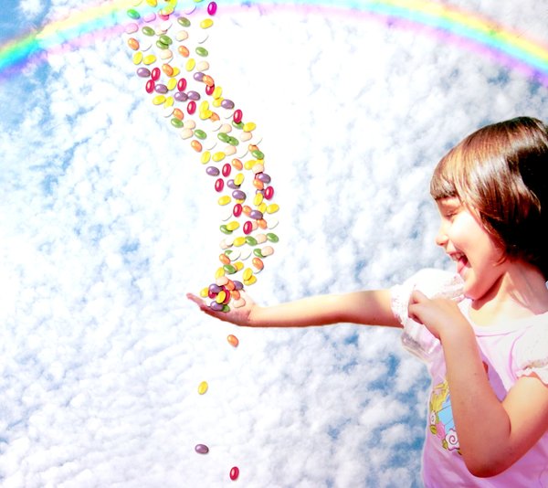 Jellybean Heaven: An excited child catches jellybeans from heaven. Not technically great, but I think it could be useful, and it's such a happy image.
