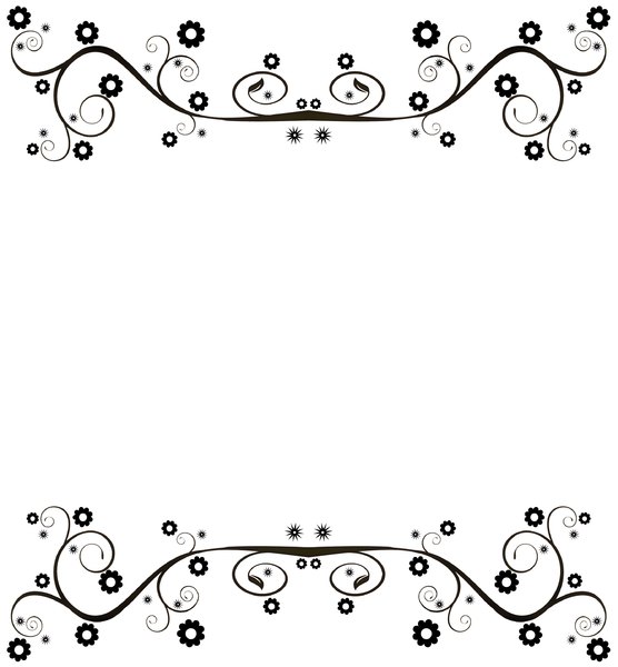 Ornate Floral Border: A flat black ornate swirly border or frame on a white background. You may prefer this:  http://www.rgbstock.com/photo/nXQED7M/Golden+Ornate+Border+6  or this:  http://www.rgbstock.com/photo/nvi0UW8/Golden+Ornate+Border+2
