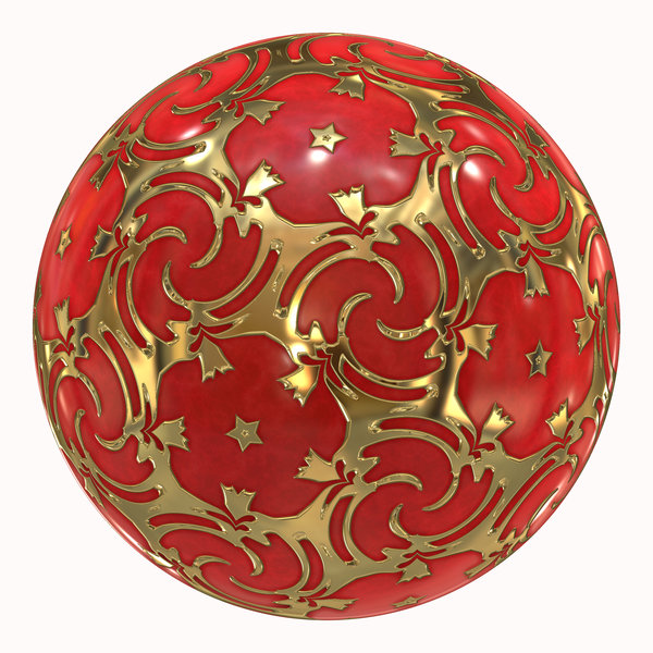 Christmas Bauble: Red and gold Christmas bauble to hang on your tree. Swirly golden pattern.