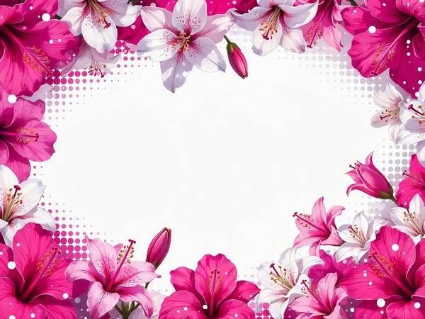 Floral Border 2: A hibiscus and lily border in pink and white with pink dots. Use within site rules or contact me directly.